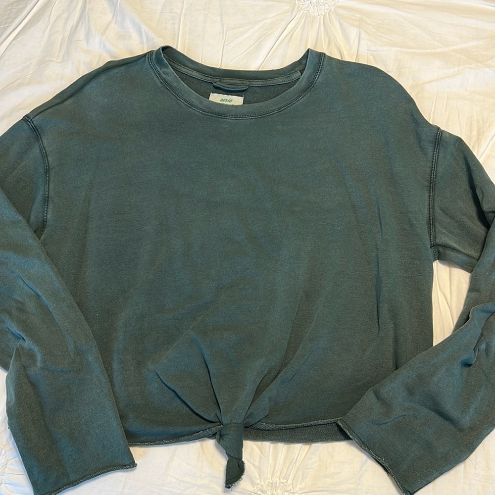 Aerie Long Sleeve Crewneck Light Sweatshirt - Dark Green
